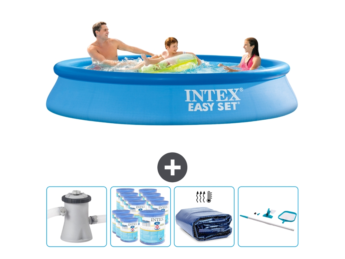 Piscina Inflável Redonda INTEX Easy Set 305 X 61 Cm Azul Inclui Bomba Filtros Vela Solar Kit de Limpeza