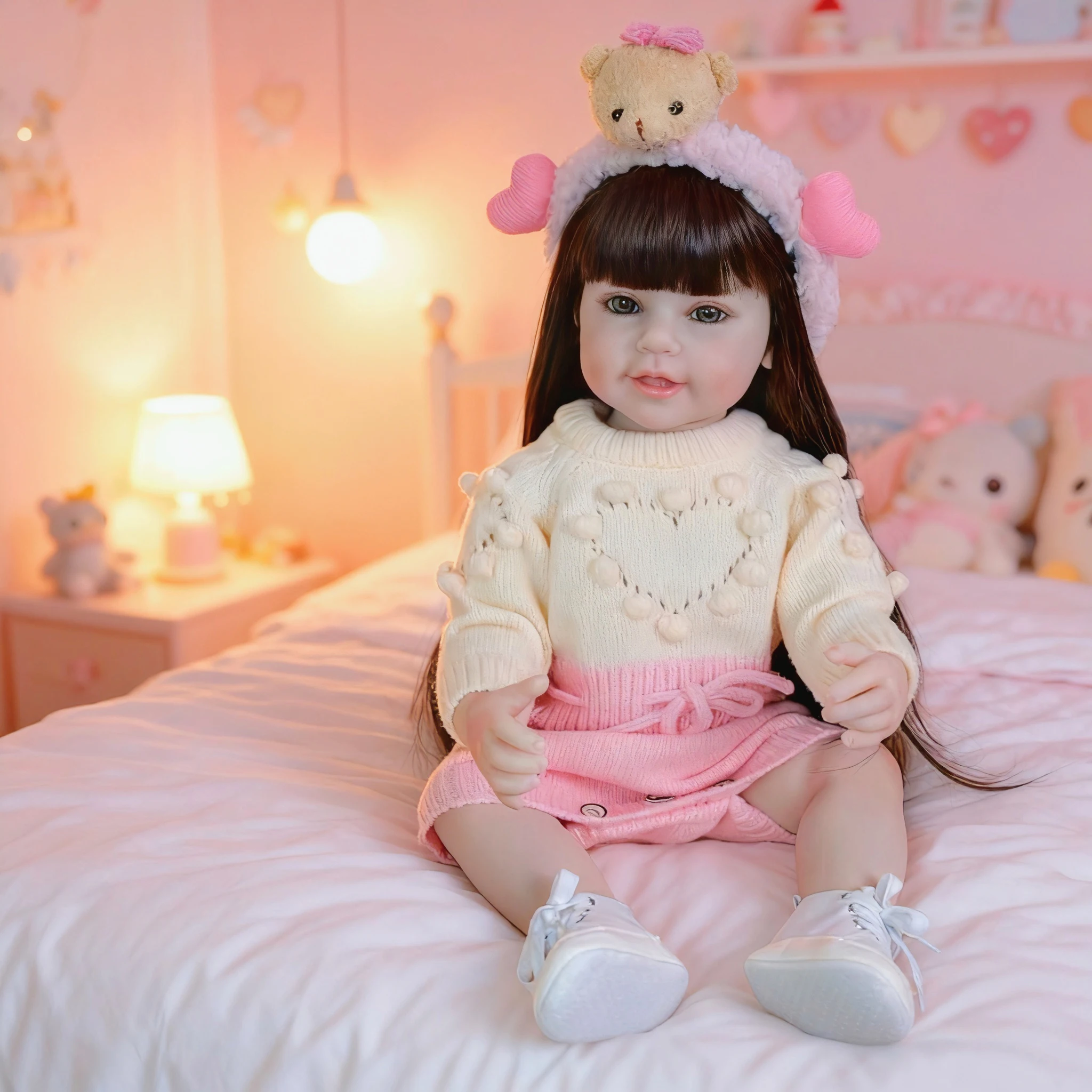 (branca) Boneca Menina Sorridente De Corpo Inteiro Em Vinil, 56 Cm (22 Polegadas), Com Peruca E Veias Visíveis.