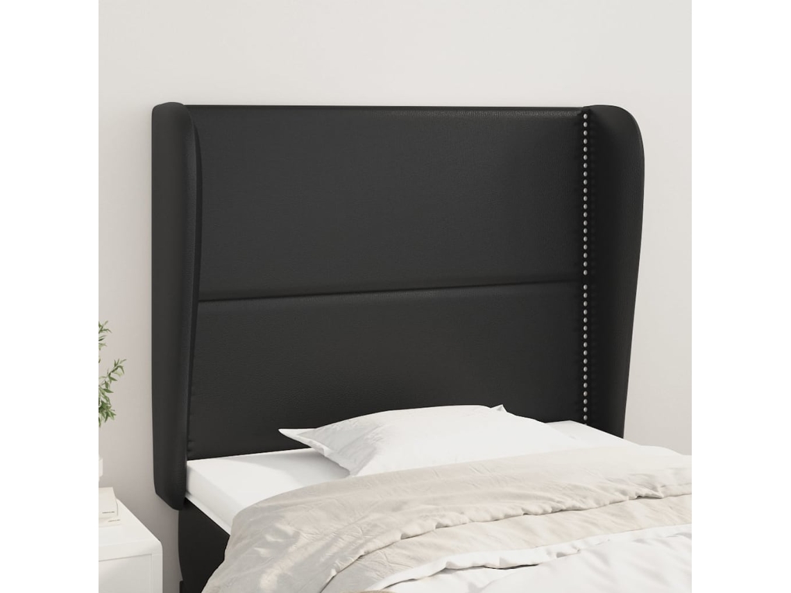 Vidaxl Cabeceira De Cama C/ Abas Couro Artif. 93x23x118/128 Cm Preto