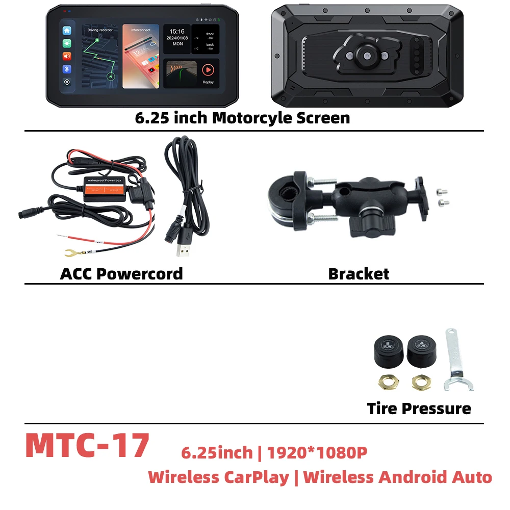 Ekiy Display Gps Para Motocicleta Com Carplay, Android Auto E Tela Sem Fio De 6,25 Polegadas - Mtc-17-tp