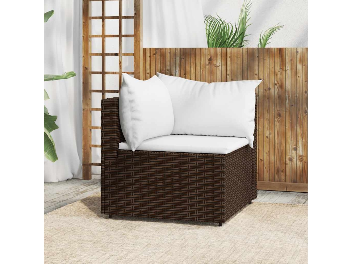 Sofá De Canto Para Jardim Com Almofadões Vime Pe Marrom Dkd Home Decor