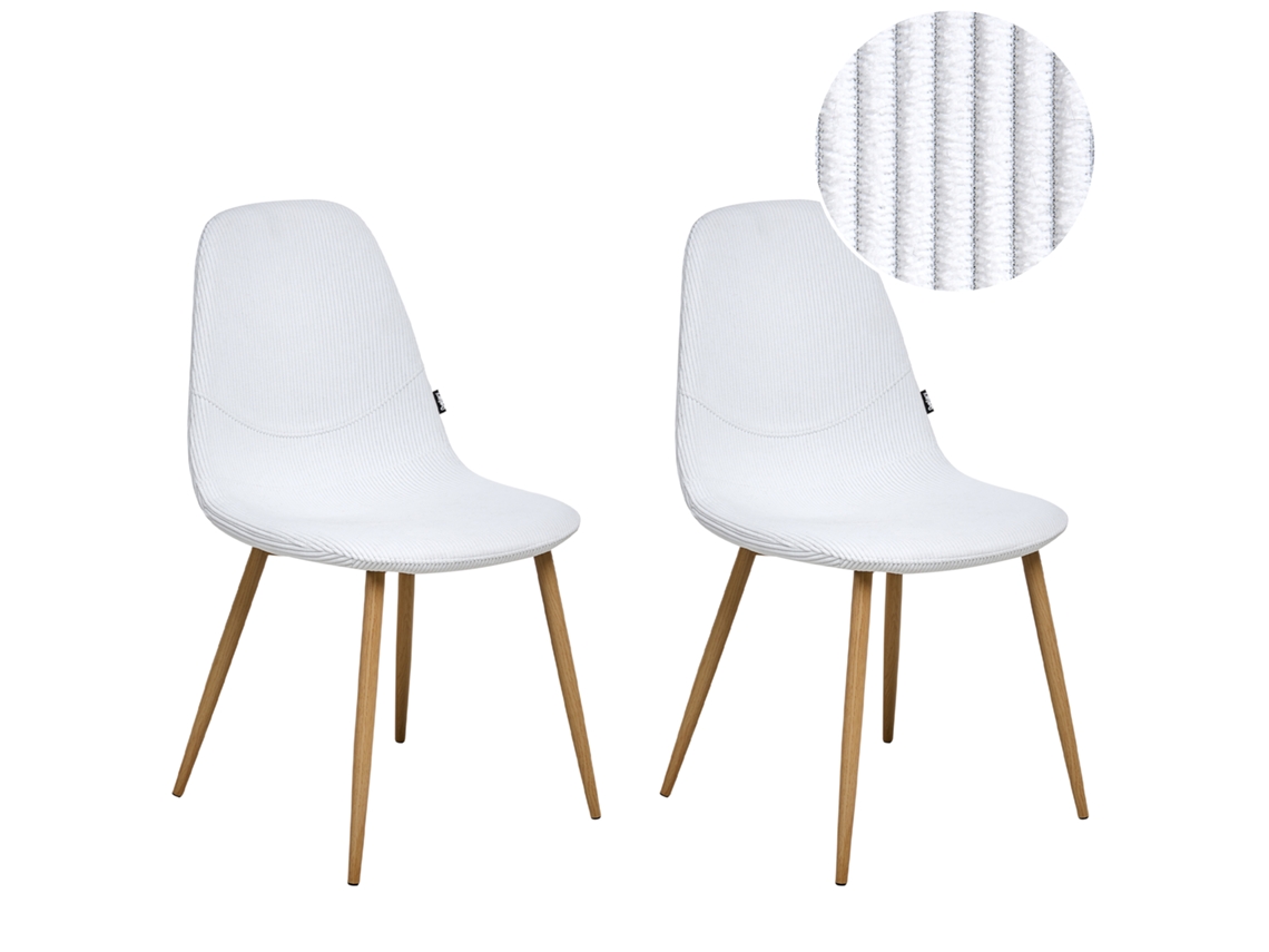 Set De 2 Cadeiras Com Estofos Em Bombazine Beliani Hilden De Bombazine Branco 43x52x84