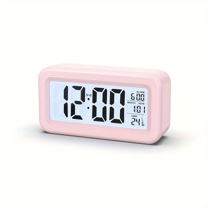 (rosa) Despertador Digital A Bateria Com Temperatura, Data E Luz De Fundo.