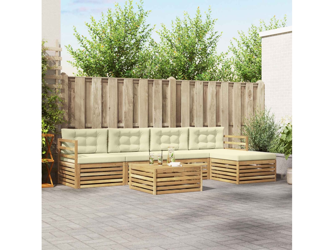 Vidaxl Conjunto De Sofás Para Exterior 6 Unid. Branco E Creme