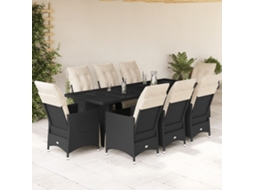 Vidaxl 9 Pcs Conjunto De Bistrô P/ Jardim C/ Almofadões Vime Pe Preto