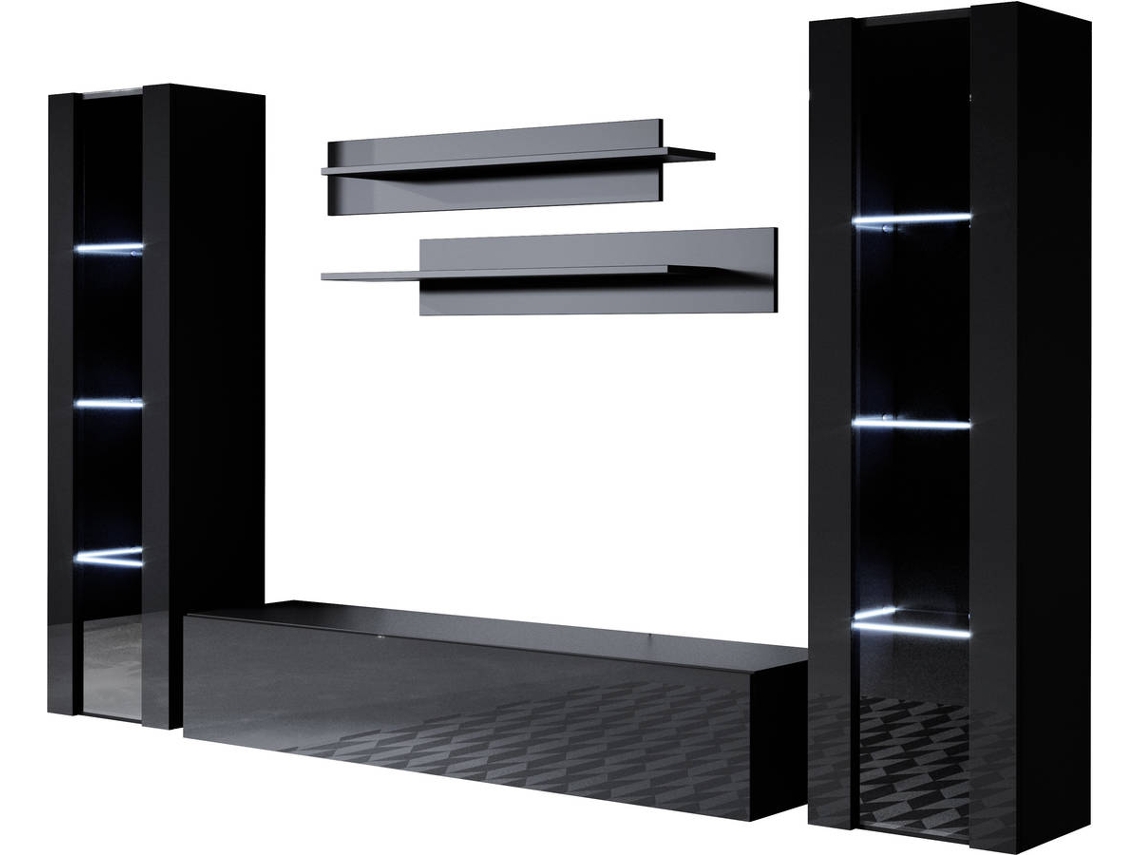 Conjunto de Móveis de TV Luke 8B MÓVEIS BONITOS (Preto - 260x40x165 cm)