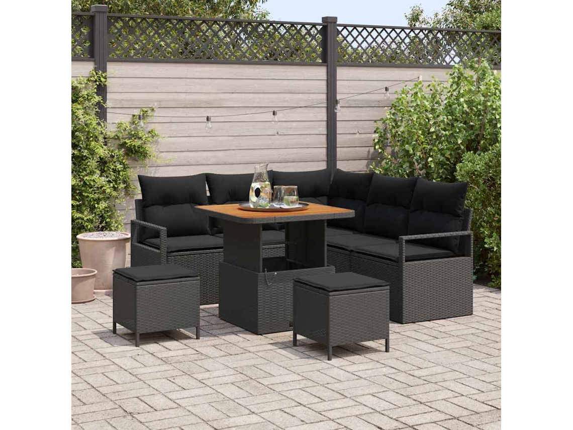 Vidaxl Conjunto De Sofá De Jardim 8 Unid. Preto Vime Pe