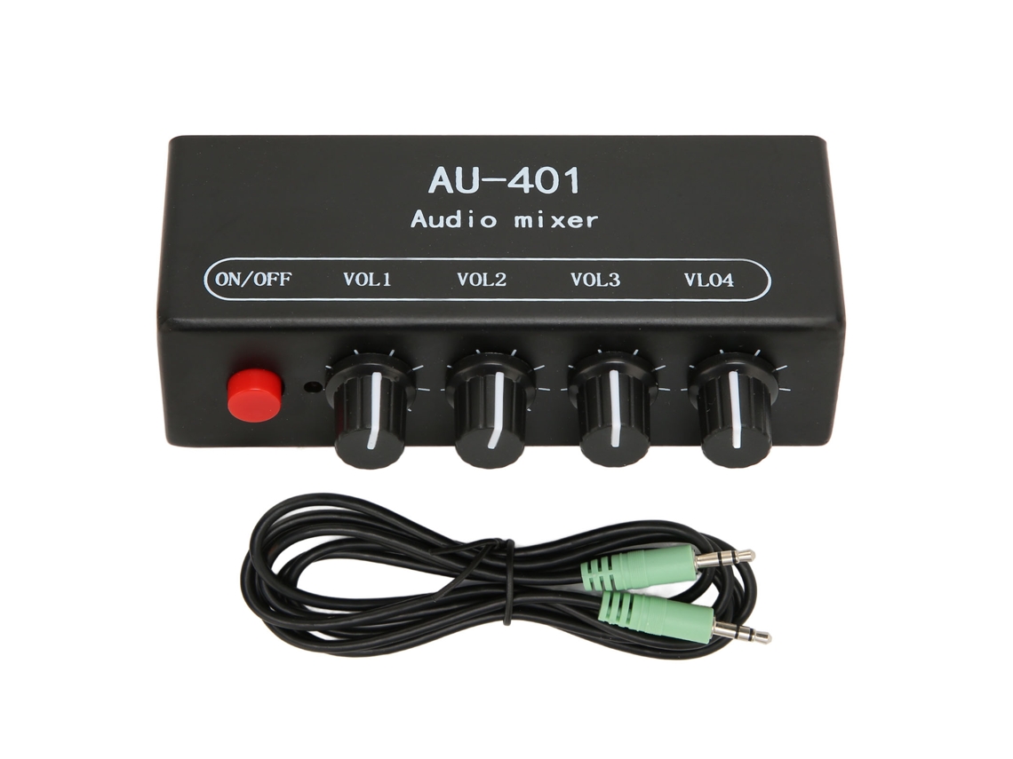 Mezclador estéreo con 4 entradas, 1 salida, control de volumen y mini amplificador para Pc | S/MARCA