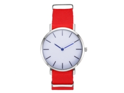 Reloj Cuarzo Hombre Dial Redondo Correa De Nailon Elegante Casual Rojo