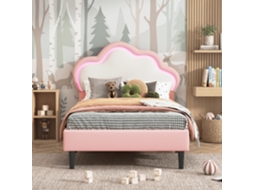 Cama estofada 90x200 cm solteiro design de nuvem rosa e branca com iluminação led controlada por app cabeceira ajustável em pele sintética RESETIZE