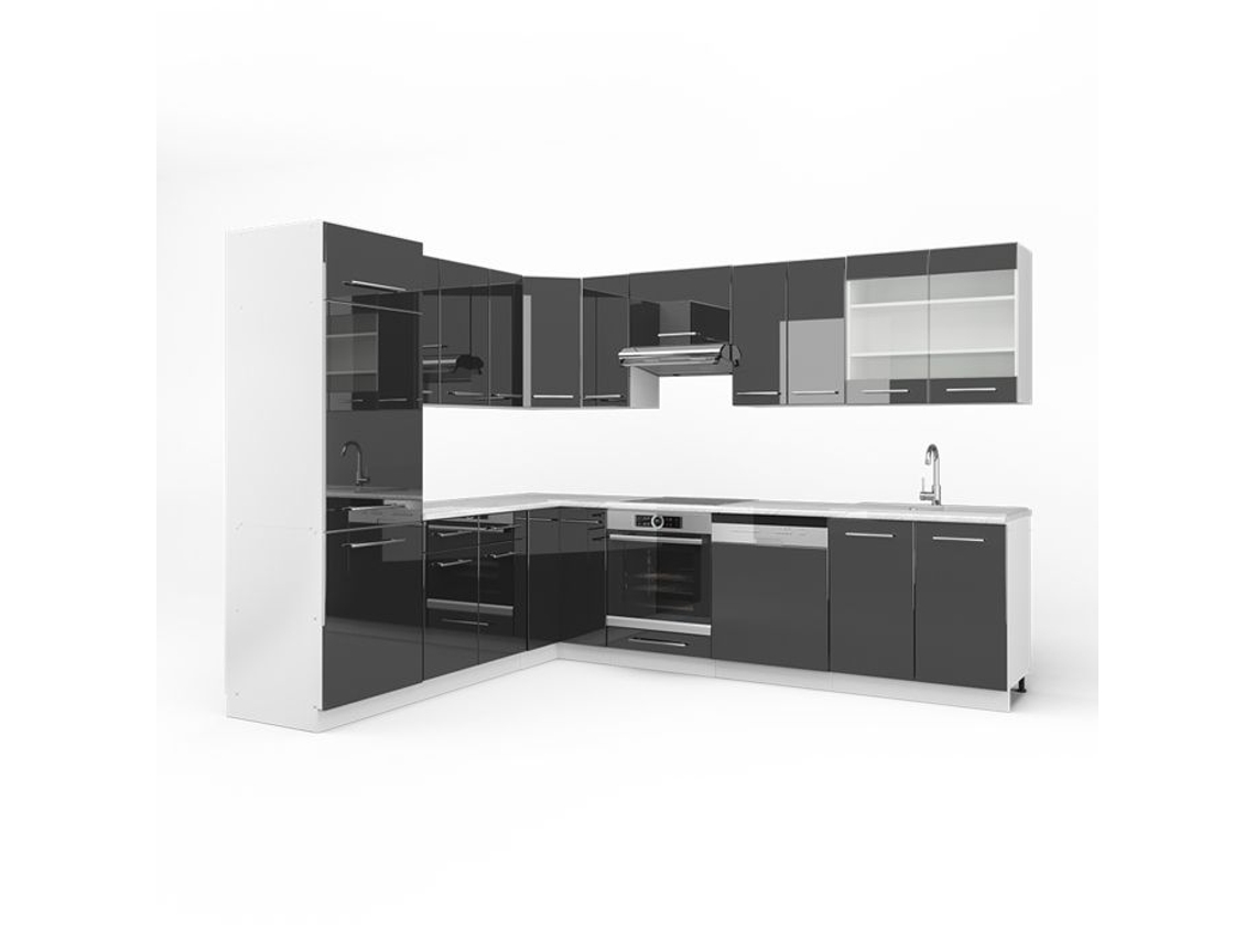 Cozinha de canto Fame-Line, 227 x 60 cm sem bancada, Antracite, Vicco