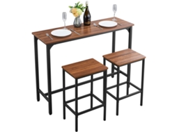 Mesa De Bar Retangular Com 2 Bancos 140x40x90cm Para Sala De Jantar Bar Salão Vevor