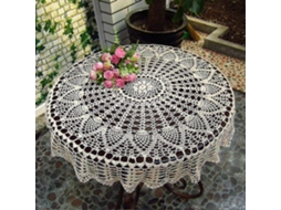 Lurelia Toalha De Mesa Redonda Algodão Crochê Bege Diâmetro 70cm Vintage Feito À Mão