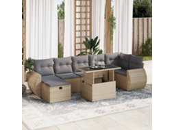 Vidaxl 8 Pcs Conjunto De Sofás P/ Jardim Com Almofadões Vime Pe Bege