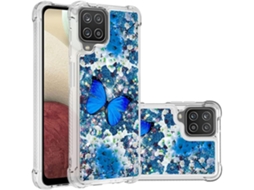 Capa Líquido Brilhante Proteção Antiqueda Borboleta Bling para Samsung Galaxy A12 Hongwe. Pele Sintética Transparente1