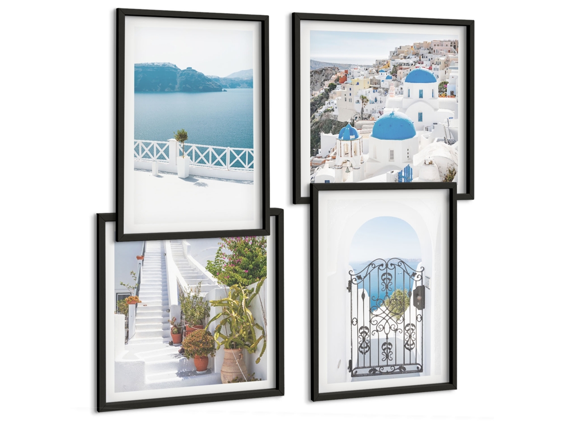 Composição De Quadros Santorini Mar Azul Casas Espelharte (4 Peças)