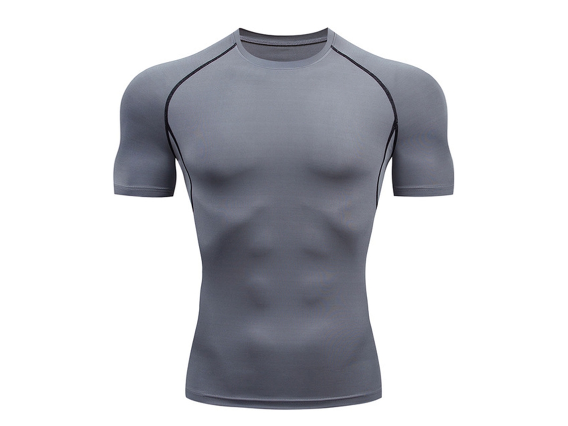 Camiseta De Compressão Masculina Manga Curta Dry Cool Para Treino Esportivo Academia Cinza M