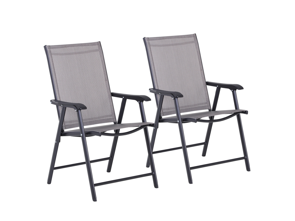 2 Cadeiras Camping Dobráveis Braços Metal Cinza 58x64x94cm