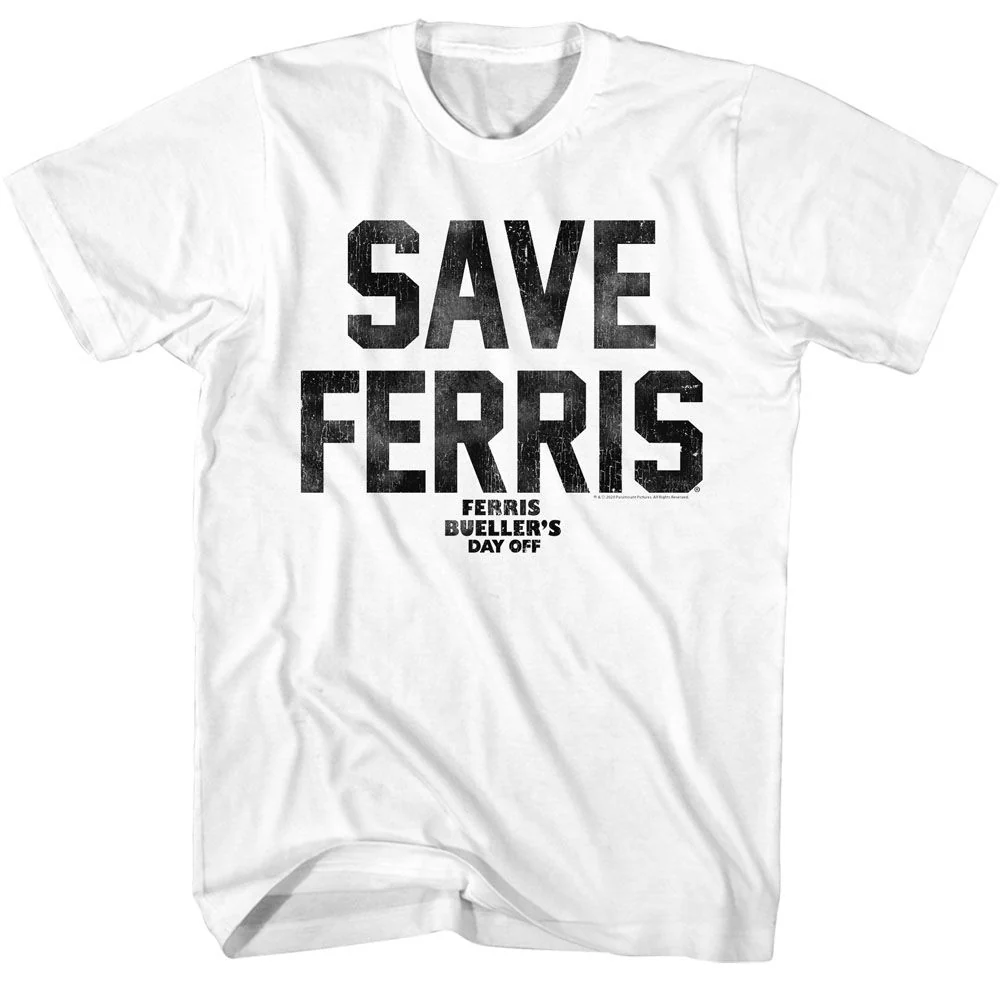 Unisex Adult T-shirt Rockinstone Ferris Bueller's Day Off Save Ferris Again White Sizem