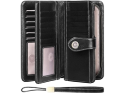 Carteira Grande De Senhora Com Proteção Rfid - Clutch Longa Com 24 Ranhuras Para Cartões E Alça De Pulso