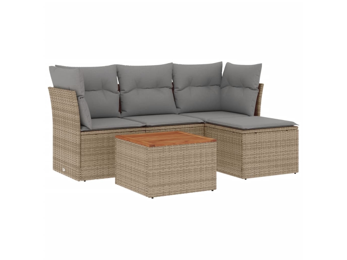 Conjunto de 5 sofás para jardim com almofadões Vime Pe Bege MAISON EXCLUSIVE (5 peças)