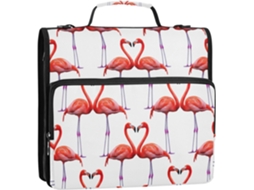 Pasta Organizadora Com Fecho De Zíper, Estampa De Flamingo Rosa Em Formato Coração, Branca, Com 3 Argolas E Alça