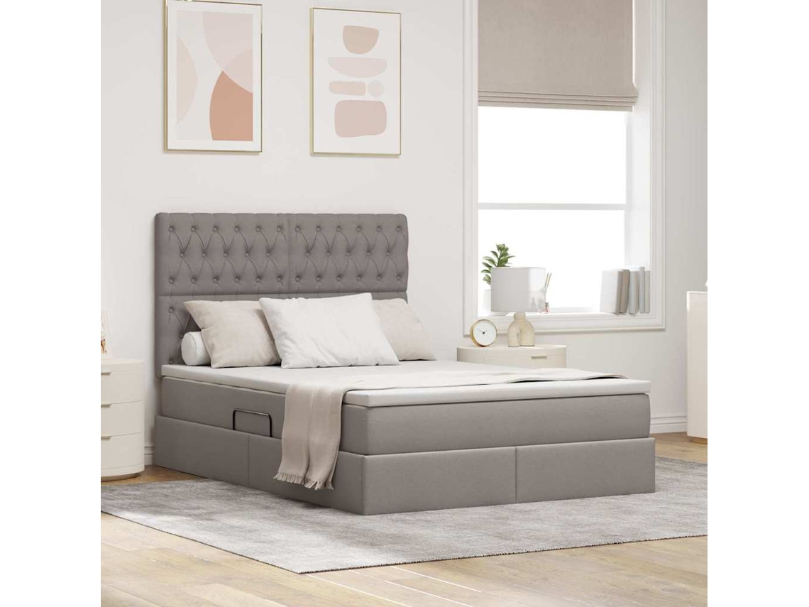 Vidaxl Cama De Armazenamento Led Com Colchão Cinzento-acastanhado