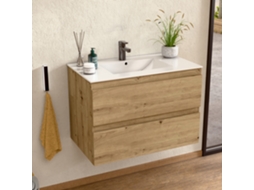 Móvel Com Lavatório De Cerâmica, Móvel Montado Com 2 Gavetas, 80 X 55 X 46 Cm, Móvel Carvalho Bellobath