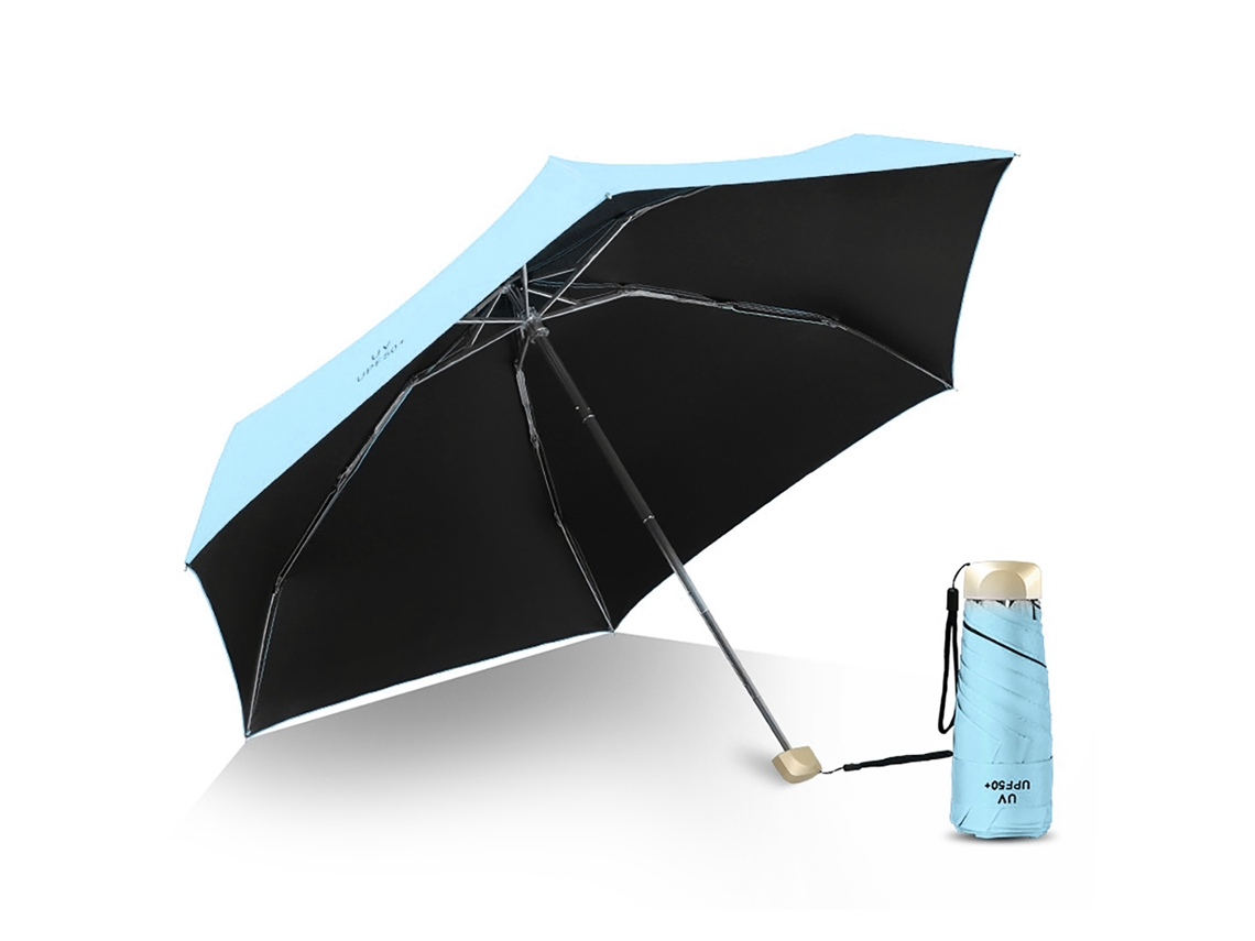 Guarda chuva de Sol Leve Mini Dobrável UV Proteção Resistente Ao Vento Portátil Uso Dual Azul Céu