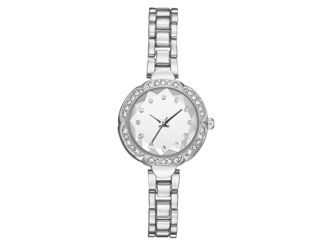 Relógio de Pulso Analógico de Quartzo com Pulseira de Liga Fashinable Estilo Simples (prata Branco)
