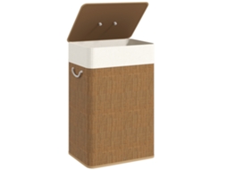 Cesto De Roupa Com Tampa 72l Cesto De Roupa De Bambu Com Bolsa Interior Removível E Alças 40x30x60 Cm Madeira E Creme
