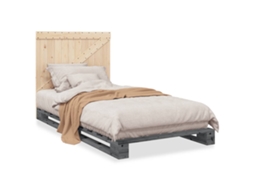 Estrutura de Cama com Cabeceira Pinho Maciço Cinza MAISON EXCLUSIVE (100x200 cm)