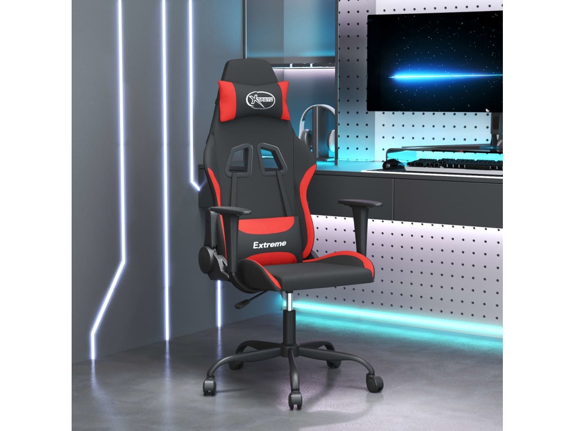 Vidaxl Cadeira De Gaming Tecido Preto E Vermelho