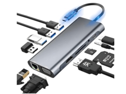 Usb C Hub 11 Em 1 Usb C Hub Docking Station, Hdmi Com 4k Hdmi, Rj45 Ethernet, Vga, Porta Usb, 100 W Pd, Aux, Leitor De Cartão Sd/tf Yizhood (cinza)
