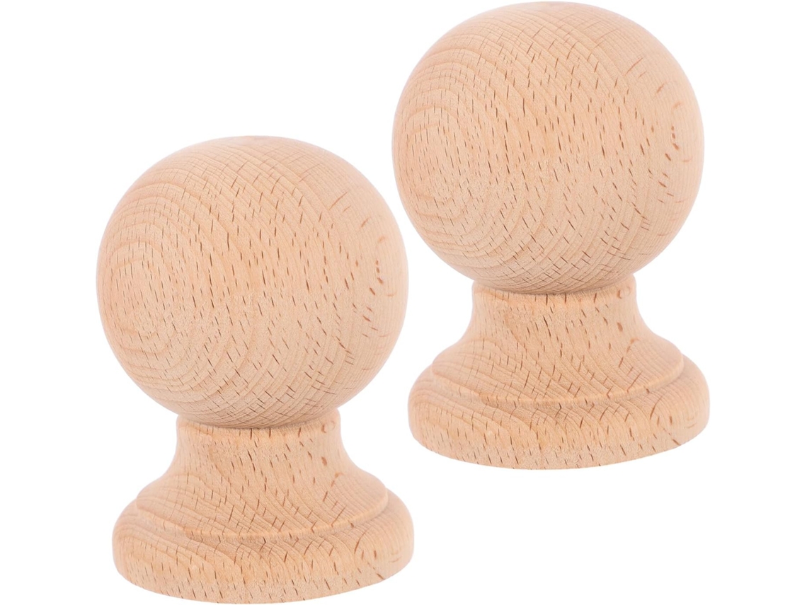 Conjunto De 2 Balaústres De Madeira Maciça, Design Romano Elegante, Com Ponteiras Decorativas Bege.