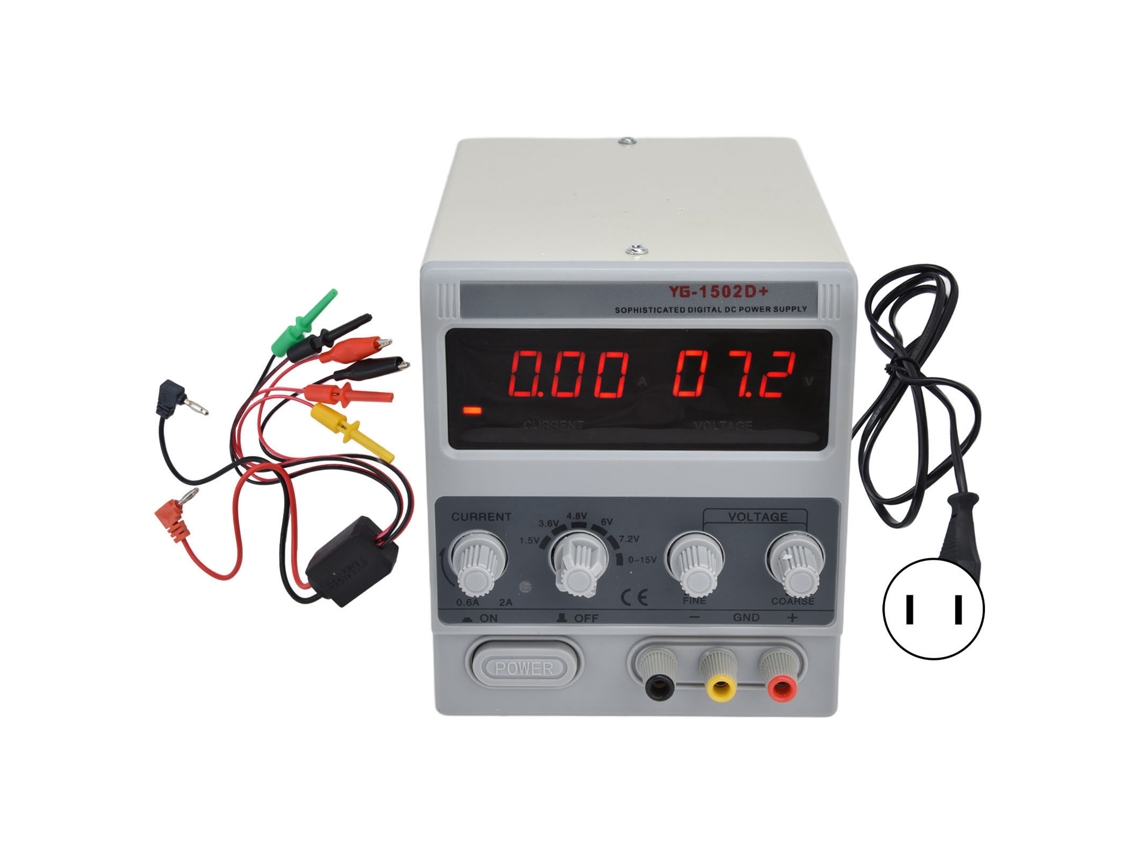 Fonte de alimentação CC digital regulada ajustável 15V 2A 1502D+ para testes DIY com display de 3 dígitos