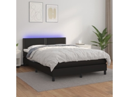 Vidaxl Cama Box Spring C/ Colchão/led 140x200cm Couro Artificial Preto