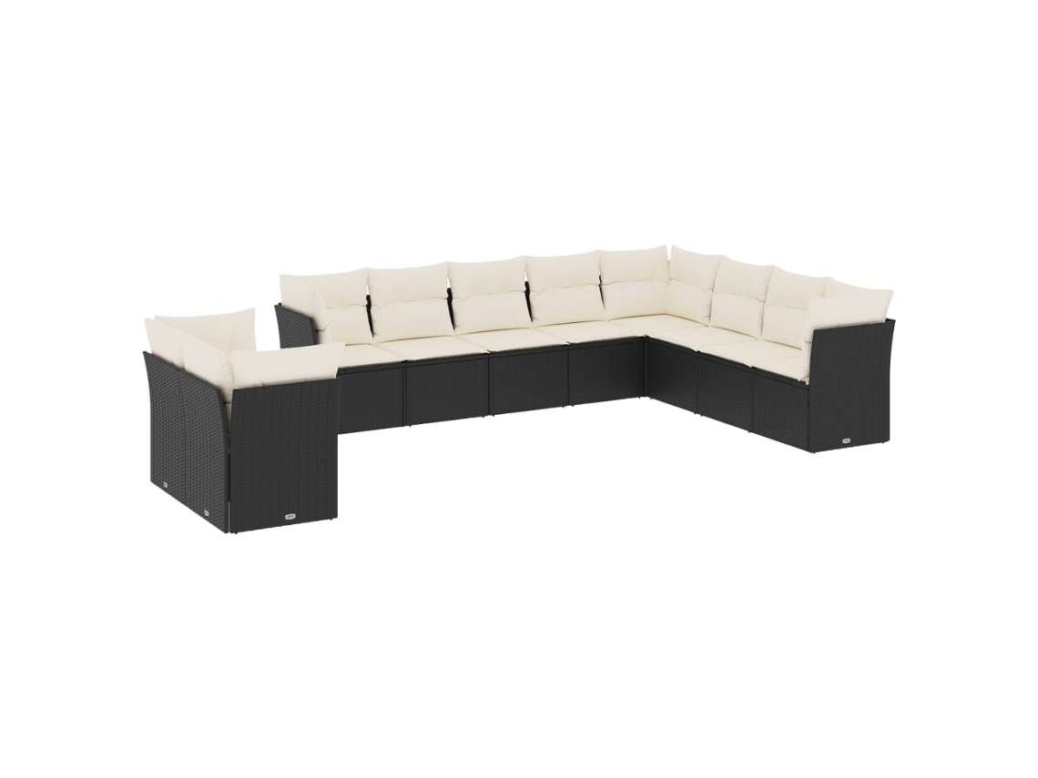 Conjunto de 10 Sofás de Jardim com Almofadões Vime Pe Preto MAISON EXCLUSIVE