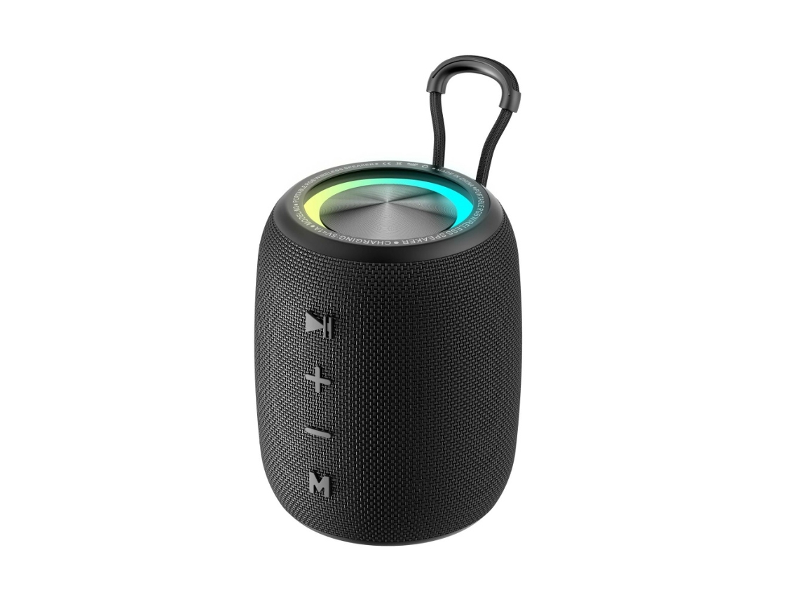 Alto‑falante Bluetooth Compacto De Graves Potentes, Portátil Para Mesa E Exterior, Cor Preto