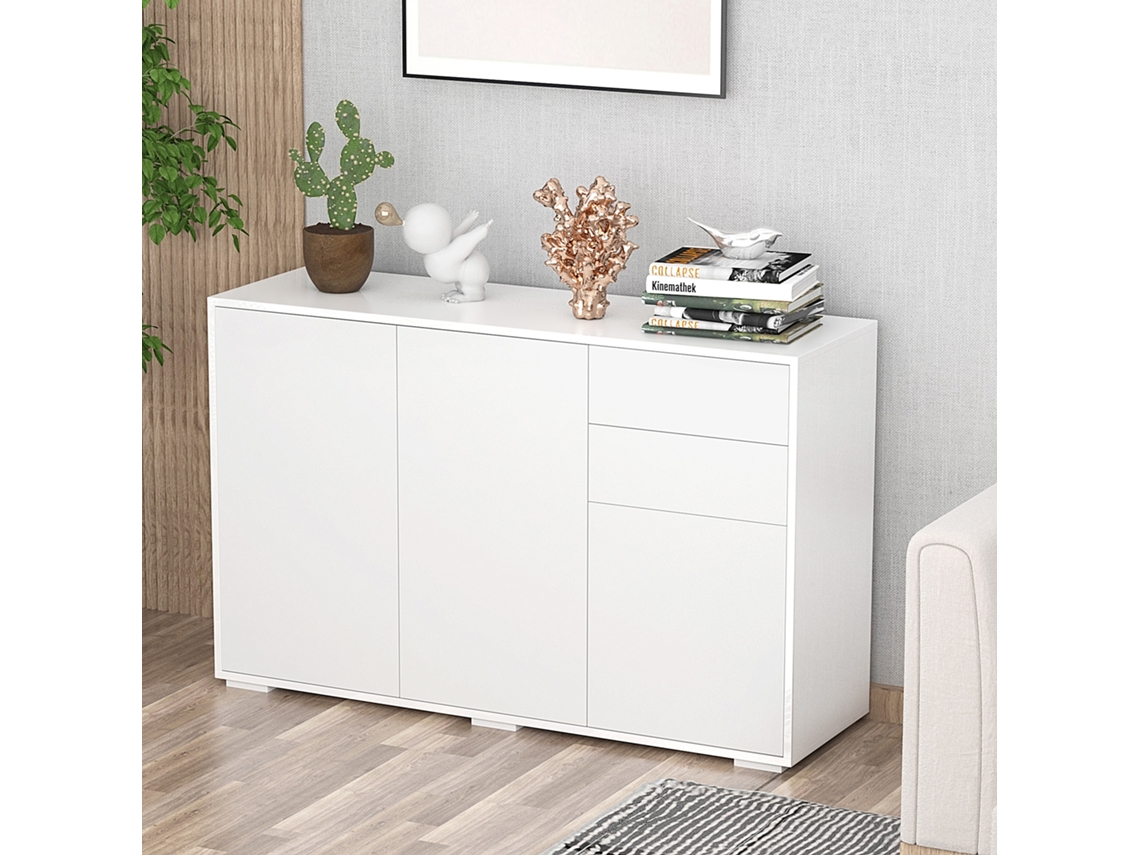 Cômoda Branca Duas Gavetas Três Portas Versátil Para Arrumação Escritório Doméstico Dimensões 117x36x74cm