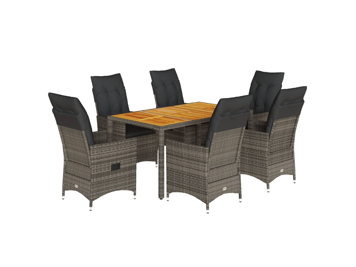 Maison Exclusive - 7 Pcs Conjunto De Jantar P/ Jardim C/ Almofadões Vime Pe Cinza