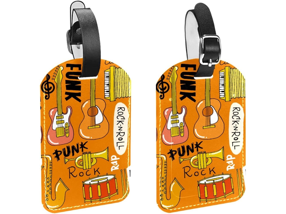 Conjunto De 2 Etiquetas Bagagem Em Couro Sintético Instrumentos Musicais Proteção Privacidade
