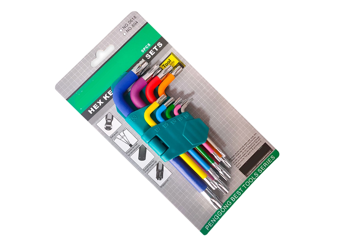 Conjunto De Chaves Estrela De 9 Peças Cr V Antiderrapante Multicolor Para Aparatos Pequenos