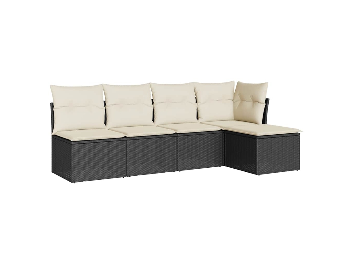 Conjunto de 5 Sofás de Jardim com Almofadões Vime Pe Preto MAISON EXCLUSIVE (5 pcs)