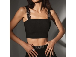 Top Crop Bikinilike com Cadeia Grossa Preta Sexy para Barriga e Ombros L