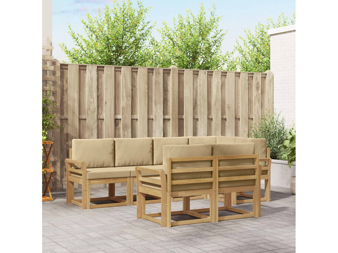 Vidaxl Conjunto De Sofás Para Exterior 7 Pcs Branco E Bege Poliéster