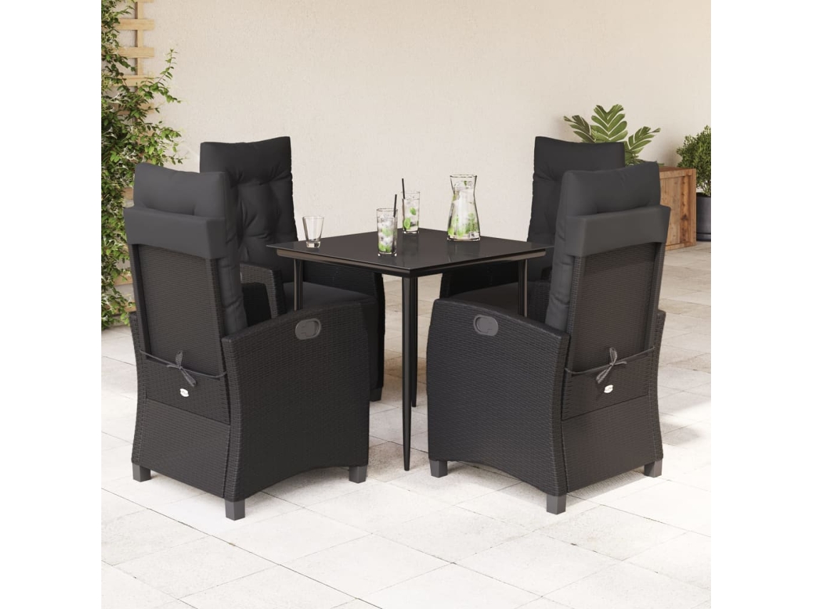Conjunto 5 Peças Jantar P/ Jardim C/ Almofadões Vime Pe Preto Dkd Home Decor