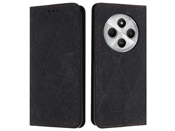 Compre Capa De Couro Com Estampa De Flor E Suporte Para Xiaomi Poco C75 4g / Redmi 14r 5g / 14c 4g, Preta