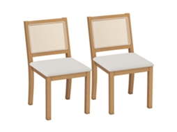 Conjunto De 2 Cadeiras De Jantar/cozinha Com Assento Acolchoado, Encosto Com Efeito Rattan, Nas Cores Creme E Carvalho.