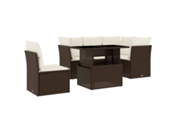 Conjunto de 6 sofás de jardim com almofadões Vime Pe Castanho MAISON EXCLUSIVE (80x200 cm)